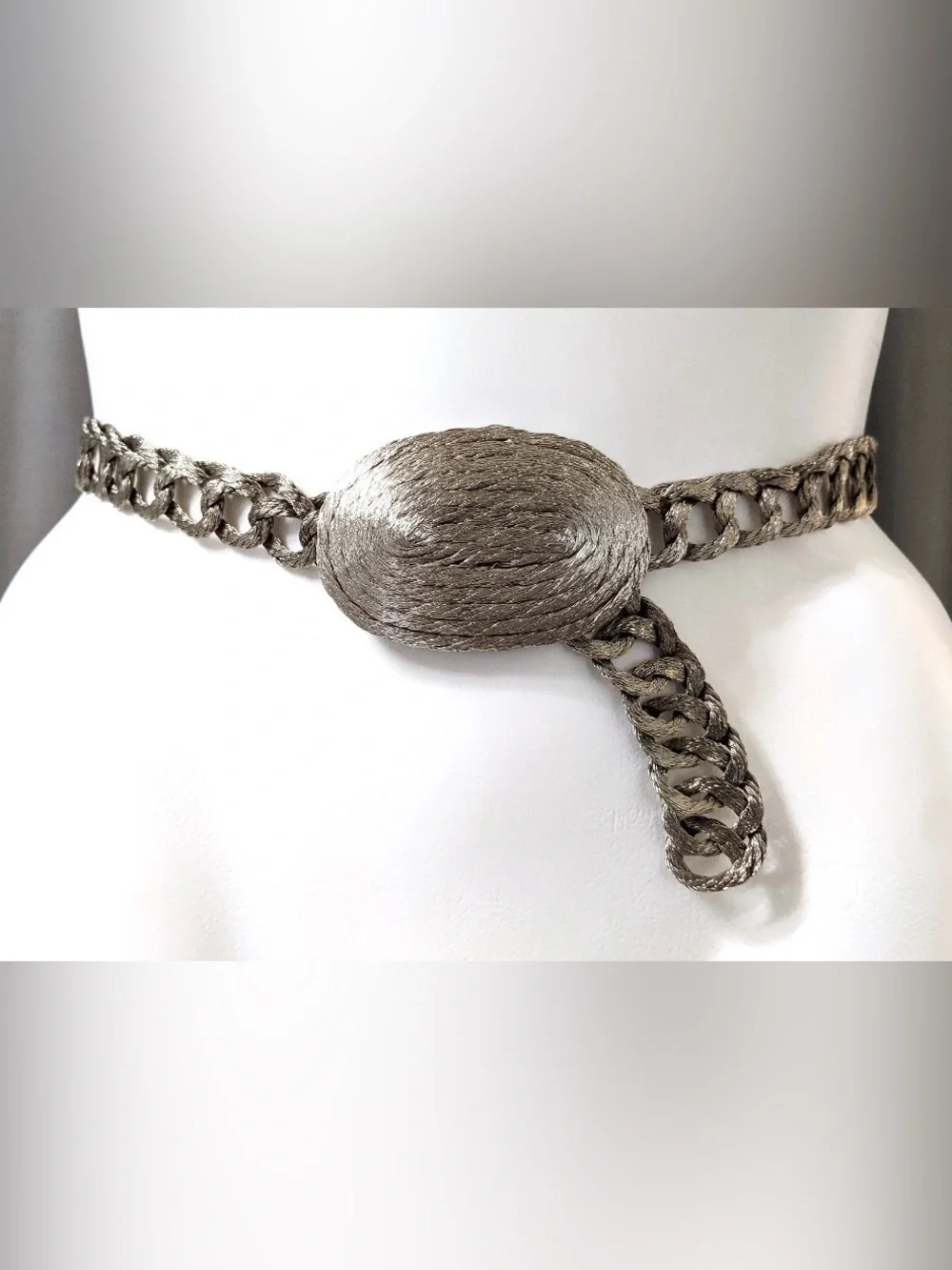 Vtg 70s 80s Greek Woven Wire Chain Belt Silver Tone Adjustable S M L